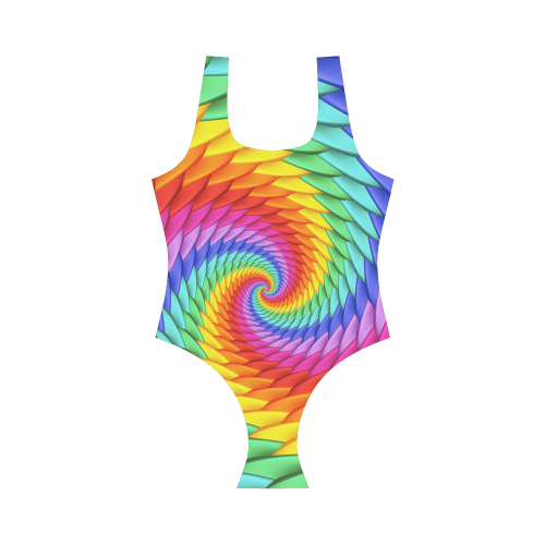 Psychedelic Rainbow Spiral Vest One Piece Swimsuit (Model S04)