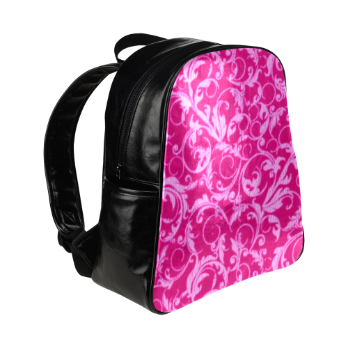 Vintage Swirls Hot Pink Multi-Pockets Backpack (Model 1636)