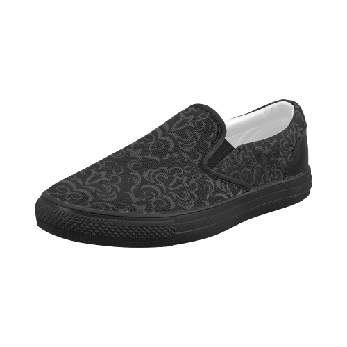 Black Grey Damasks Women's Slip-on Canvas Shoes (Model 019)