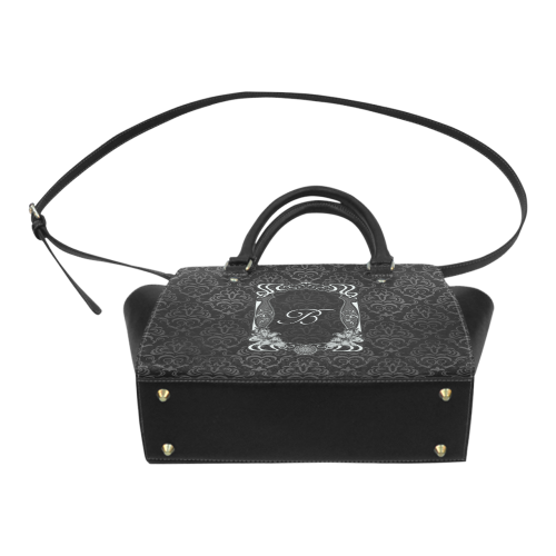 Black Grey Damasks Frame Monogram Initial Classic Shoulder Handbag (Model 1653)