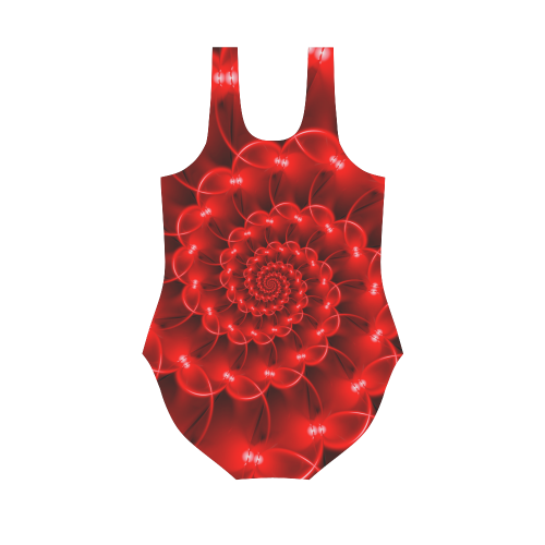 Glossy Red Spiral Fractal Vest One Piece Swimsuit (Model S04)