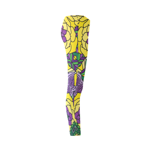 Mariager, Mardi Gras yellow purple green Cassandra Women's Leggings (Model L01)