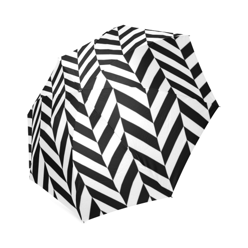 Black And White Herringbone Foldable Umbrella (Model U01)