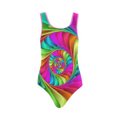 Psychedelic Rainbow Spiral Vest One Piece Swimsuit (Model S04)