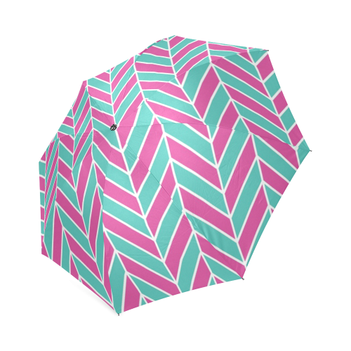 Pink White Turquoise Herringbone Foldable Umbrella (Model U01)