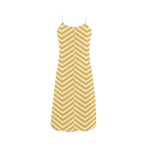 sunny yellow and white classic chevron pattern Alcestis Slip Dress (Model D05)