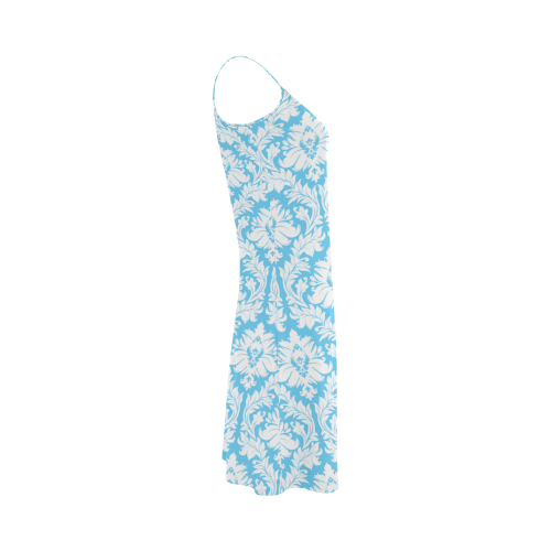 damask pattern bright blue and white Alcestis Slip Dress (Model D05)