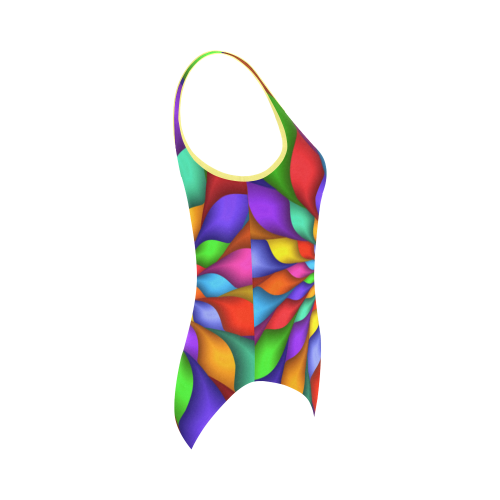 Psychedelic Rainbow Spiral Vest One Piece Swimsuit (Model S04)