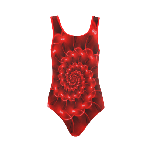 Glossy Red Spiral Fractal Vest One Piece Swimsuit (Model S04)