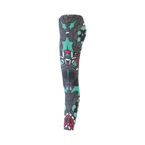 Mariager - black pink & teal - rose flowers Cassandra Women's Leggings (Model L01)