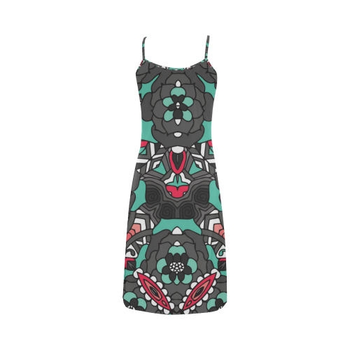 Mariager - black pink & teal - rose flowers Alcestis Slip Dress (Model D05)