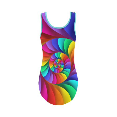 Psychedelic Rainbow Spiral Vest One Piece Swimsuit (Model S04)