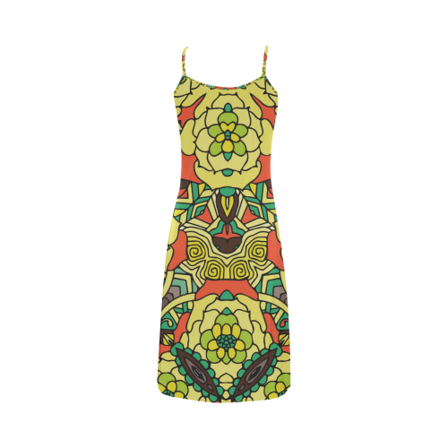 Mariger, Retro Yellow orange and green rose Alcestis Slip Dress (Model D05)
