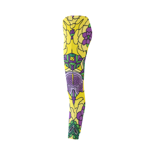 Mariager, Mardi Gras yellow purple green Cassandra Women's Leggings (Model L01)