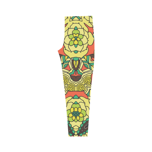 Mariger, Retro Yellow orange and green rose Capri Legging (Model L02)