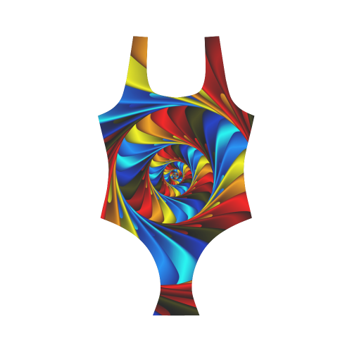 Psychedelic Rainbow Spiral Vest One Piece Swimsuit (Model S04)