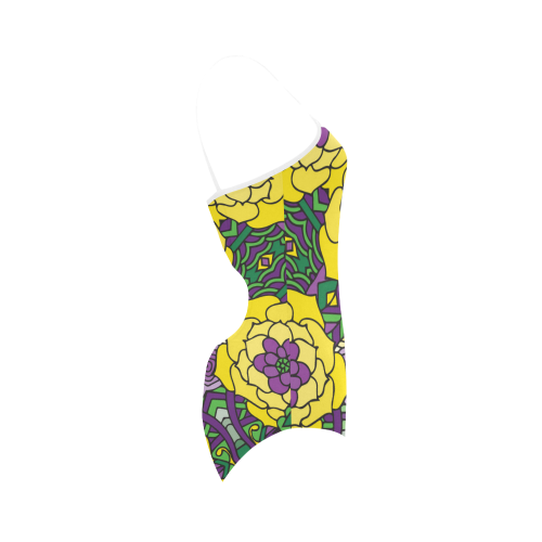 Mariager, Mardi Gras yellow purple green Strap Swimsuit ( Model S05)