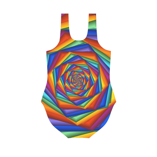 Psychedelic Rainbow Spiral Vest One Piece Swimsuit (Model S04)