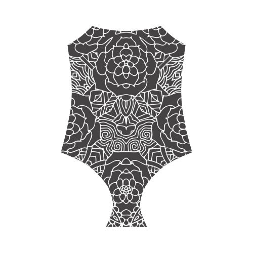 Mariager-Black & White- rose flowers Strap Swimsuit ( Model S05)