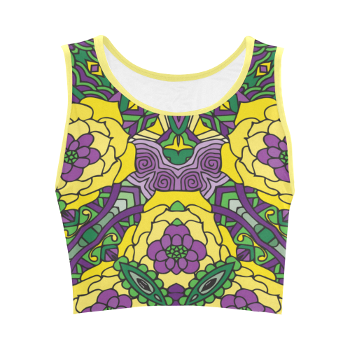 Mariager, Mardi Gras yellow purple green Women's Crop Top (Model T42)