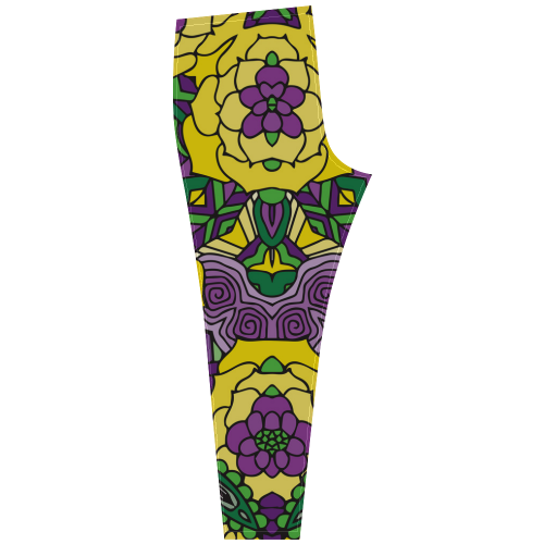 Mariager, Mardi Gras yellow purple green Cassandra Women's Leggings (Model L01)