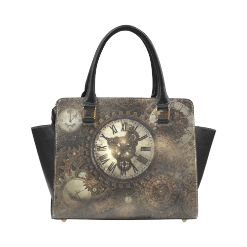 Vintage Steampunk Clocks Rivet Shoulder Handbag (Model 1645)