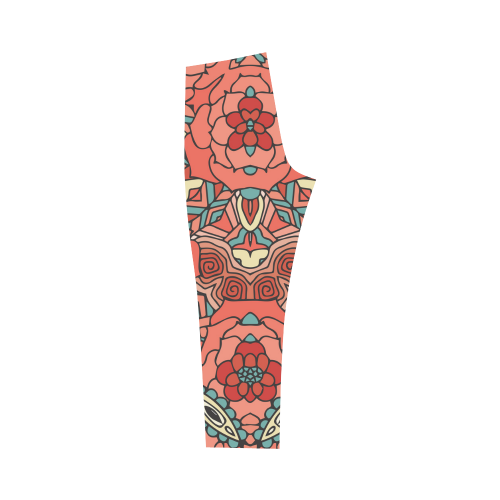 Mariager, Pale Red Rose flowers Capri Legging (Model L02)