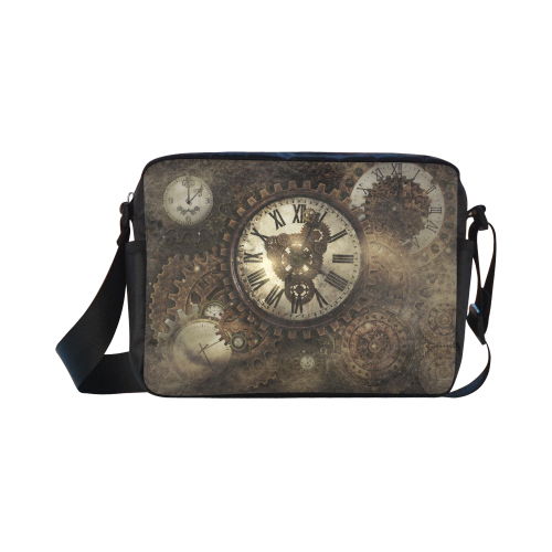 Vintage Steampunk Clocks Classic Cross-body Nylon Bags (Model 1632)