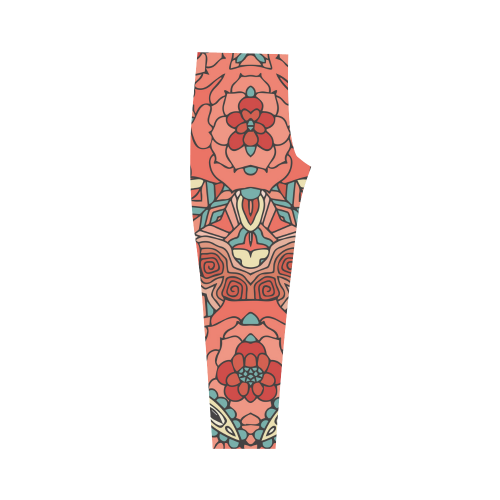 Mariager, Pale Red Rose flowers Capri Legging (Model L02)