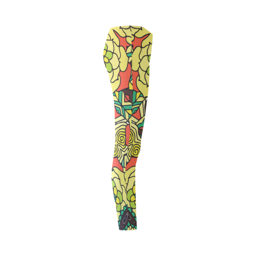 Mariger, Retro Yellow orange and green rose Cassandra Women's Leggings (Model L01)