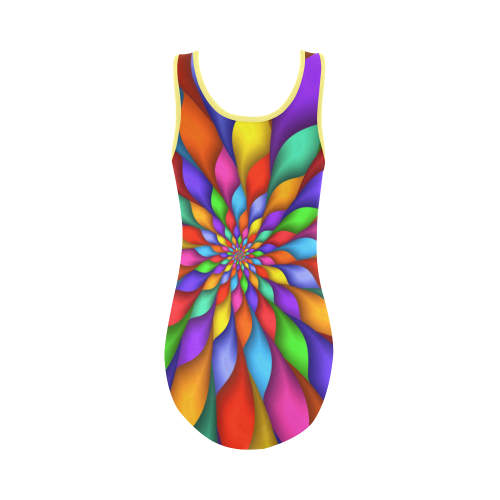 Psychedelic Rainbow Spiral Vest One Piece Swimsuit (Model S04)
