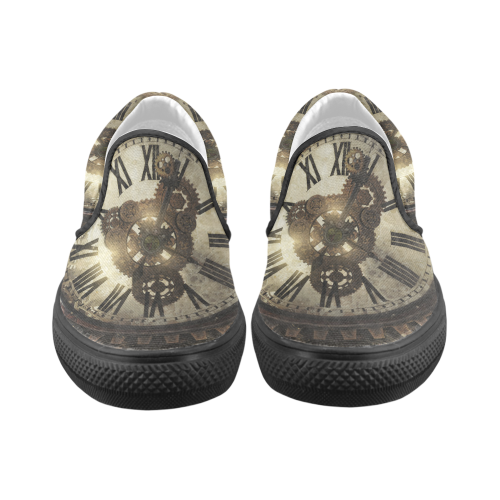 Vintage Steampunk Clocks Men's Unusual Slip-on Canvas Shoes (Model 019)