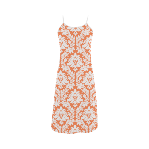 damask pattern orange and white Alcestis Slip Dress (Model D05)