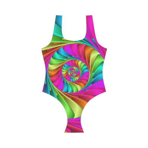 Psychedelic Rainbow Spiral Vest One Piece Swimsuit (Model S04)