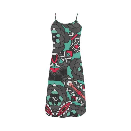 Mariager - black pink & teal - rose flowers Alcestis Slip Dress (Model D05)