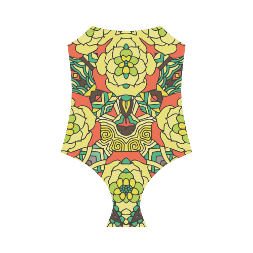 Mariger, Retro Yellow orange and green rose Strap Swimsuit ( Model S05)
