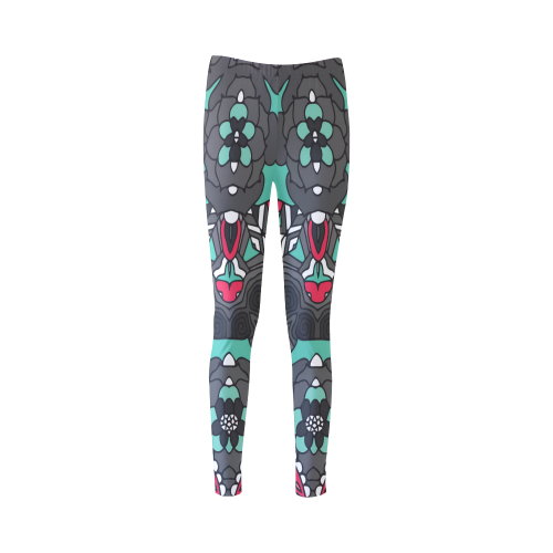 Mariager - black pink & teal - rose flowers Cassandra Women's Leggings (Model L01)