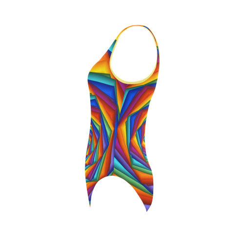 Psychedelic Rainbow Spiral Vest One Piece Swimsuit (Model S04)