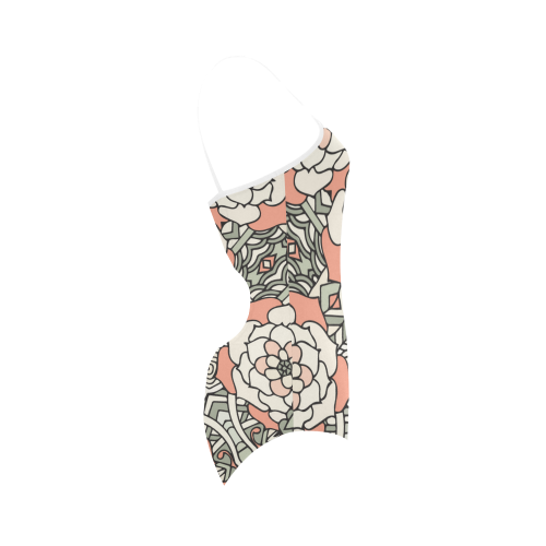 Mariager, vintage pink rose flowers Strap Swimsuit ( Model S05)