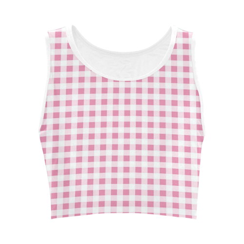 Petal Pink Gingham Women's Crop Top (Model T42)