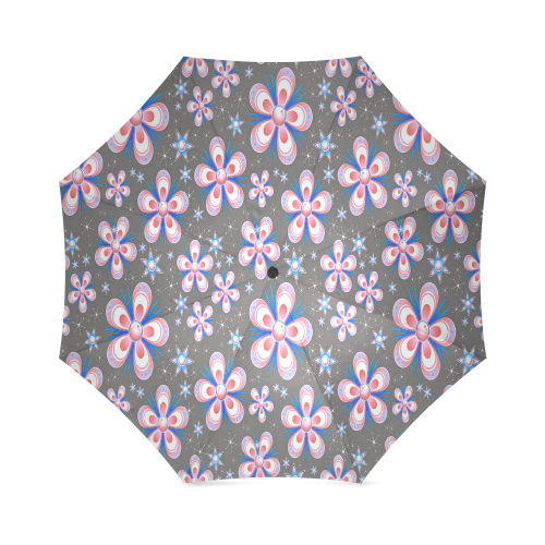 Red White Blue Flowers Foldable Umbrella (Model U01)