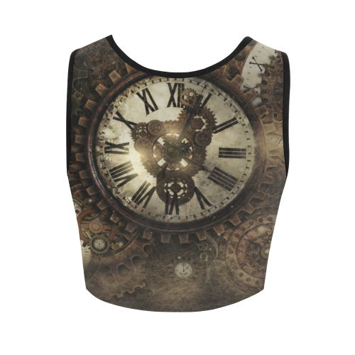 Vintage Steampunk Clocks Women's Crop Top (Model T42)