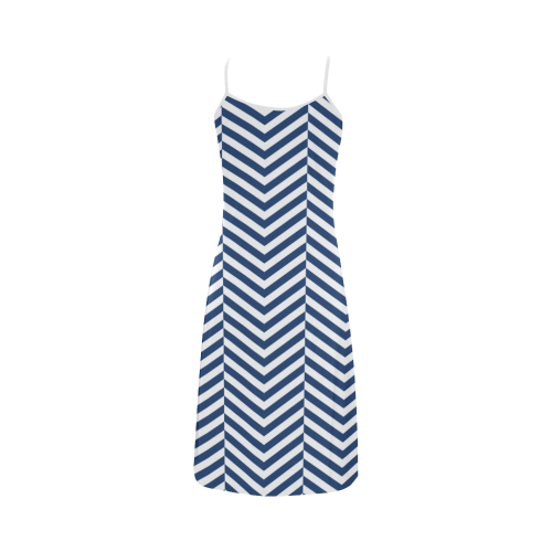 dark blue and white classic chevron pattern Alcestis Slip Dress (Model D05)