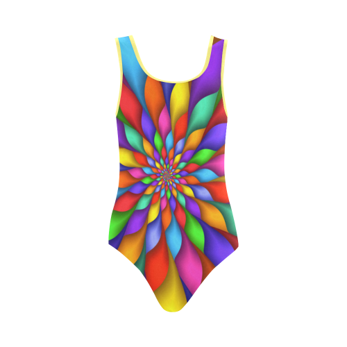 Psychedelic Rainbow Spiral Vest One Piece Swimsuit (Model S04)