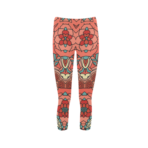 Mariager, Pale Red Rose flowers Capri Legging (Model L02)