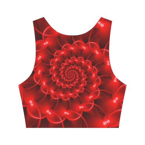 Glossy Red Spiral Fractal Women's Crop Top (Model T42)