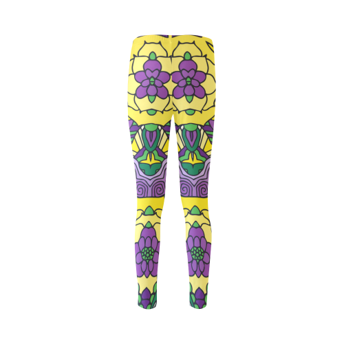 Mariager, Mardi Gras yellow purple green Cassandra Women's Leggings (Model L01)
