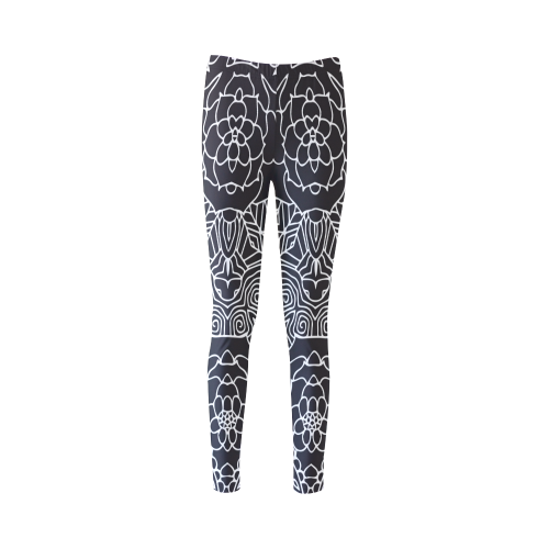 Mariager-Black & White- rose flowers Cassandra Women's Leggings (Model L01)