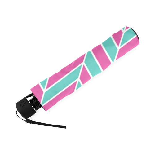 Pink White Turquoise Herringbone Foldable Umbrella (Model U01)