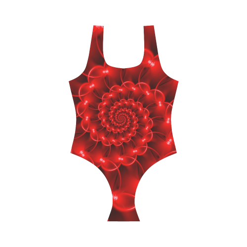 Glossy Red Spiral Fractal Vest One Piece Swimsuit (Model S04)